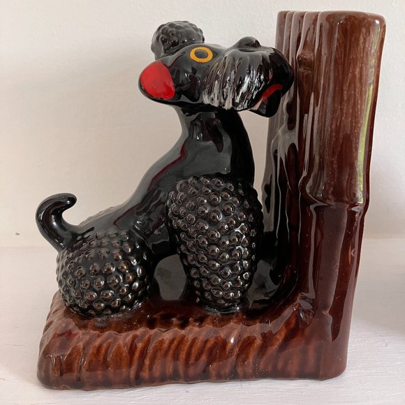 Vintage Black Poodle Bookends 1950's - MCM Kitsch High Gloss Poodles - Picture 8 of 14